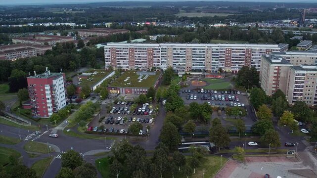 Aerial shot of the urban area of South Halmstad in Sweden.