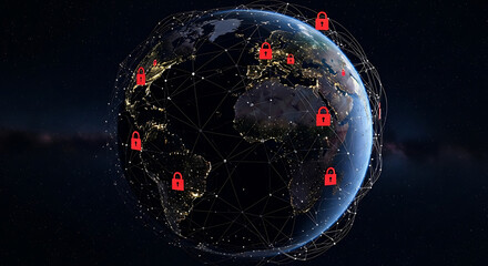 Global Network Security Illustration Earth Padlocks Digital Protection