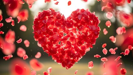 Obraz premium Romantic heart shape made of red petals