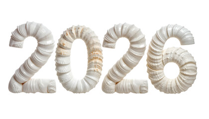 2026 numbers formed from white seashells against a black background