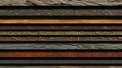 A close up view of layered textured materials in varying shades and tones
