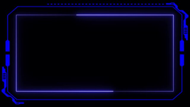 Futuristic HUD frame overlay with clean digital interface shape. Neon border or frame animation. Technology frame overlay for video mockups and displays. Glowing frame, square frame.