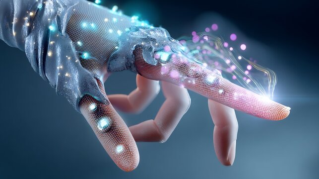 This captivating close-up image portrays a human hand adorned with a - Powered by Adobe