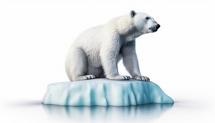 Polar bear on ice floe. Melting iceberg and global warming. Climate change, isolated on white background