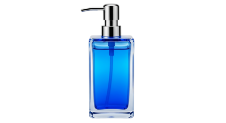 Elegant blue hand soap dispenser isolated on a transparent background