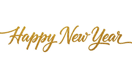 Fototapeta premium Golden Happy New Year text isolated on a transparent background
