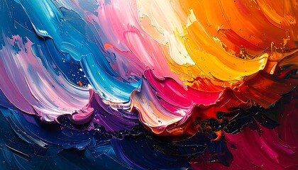 Vibrant abstract art displaying blended brushstrokes of multiple bright colours, creating a sense of movement and energy