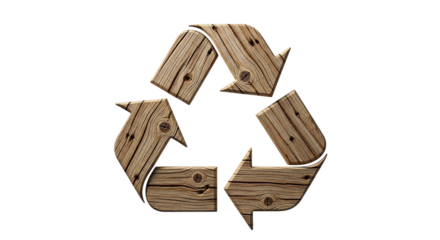 Wooden recycling symbol isolated on a transparent background