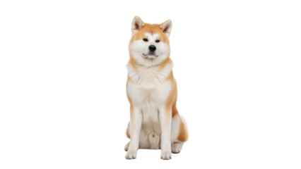 Akita dog sitting and looking directly at camera isolated PNG with Transparent Background