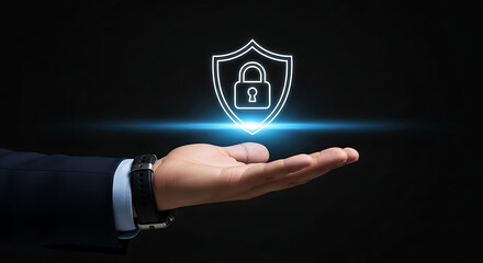 Digital Shield Security Hand Protecting Data with Lock Cybersecurity Technology