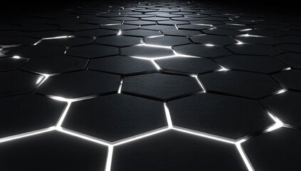 Hexagonal pattern with glowing edges receding into the distance