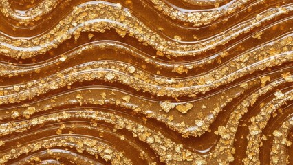 Abstract waves of golden resin with shimmering flakes a luxurious texture