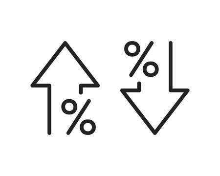 Up and down percentage icon set. Percentage growth and decline icons. Percent arrow up and down icon