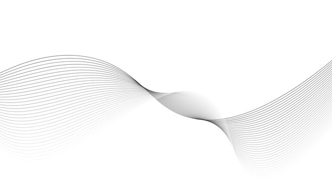 Minimalist abstract background design featuring elegant black undulating lines forming a delicate wave shape across a clean white canvas for digital use