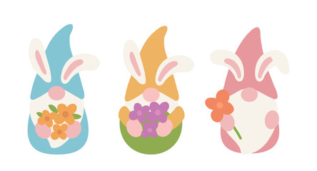 Cute Easter Gnome Set, Spring Holiday Flat Vector Illustration.
Adorable Spring Gnome Characters Flat Vector Design.
Easter Gnome Clipart Set, Cute Spring Gnome Illustration.
White background.
