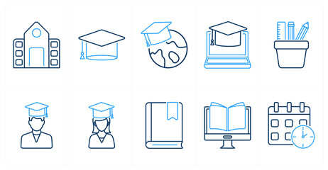 A set of 10 mix icons as school, graduation cap, global education