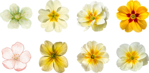 Set of Close-up of a vibrant yellow and white flower  Watercolor Marigold Flower  close-up with intricate petals isolated on white background