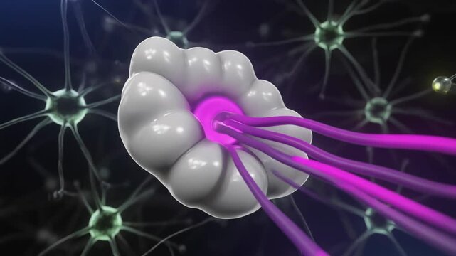 3D animation of leptin signaling for satiety and appetite control within neural network