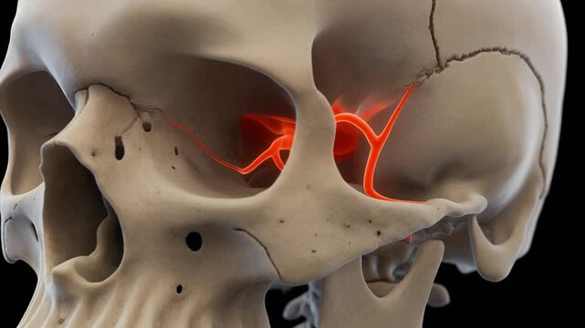 3D Animation of Human Skull Base with Highlighted Orbital Structures