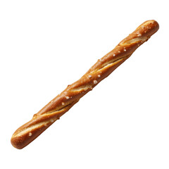 Twisted Pretzel Stick with Sea Salt Diagonal View Isolated on Transparent Background