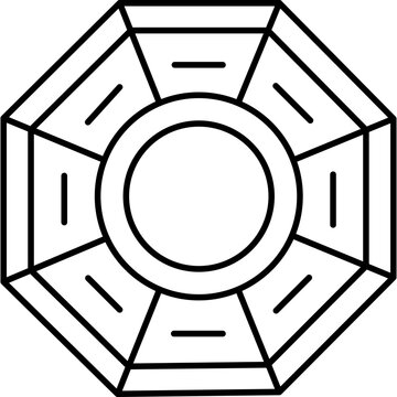 Pa Kua Mirror Line Icon for Chinese New Year, Bagua Feng Shui Outline Symbol