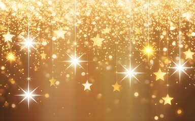 a golden glitter background with shining stars falling down