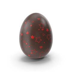 Dark Chocolate Egg With Red Stars And Hearts Pattern Isolated
