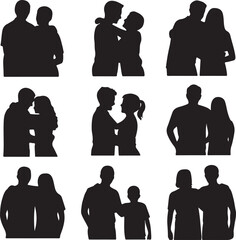 set of black silhouettes of couples and groups of people