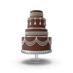 Elegant Four Tier Chocolate Wedding Cake With White Pearl Decorations Macro