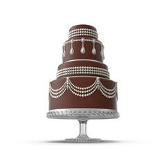 Elegant Four Tier Chocolate Wedding Cake With White Pearl Decorations Macro