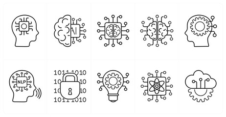 A set of 10 mix icons as artificial intelligence, ai brain, ai chip