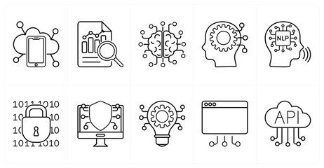 A set of 10 mix icons as internet of things, data analysis, neural network
