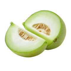 Ripe Green Honeydew Melon with Slice Cut Out Isolated on Transparent Background