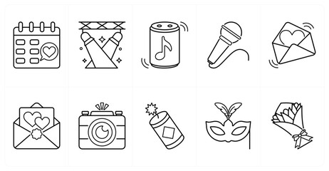 A set of 10 mix icons as event date, stage light, speaker