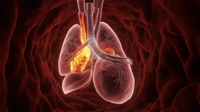 3D Animation: Traveling Through a Constricted Bronchiole in the Lungs, Illustrating Asthma