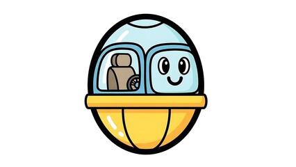 Cartoon Spacecraft with Smiling Face Illustration.
