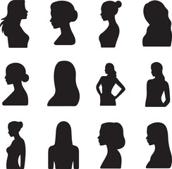 set of women head silhouettes in various poses and hairstyles