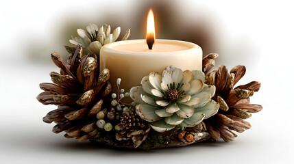 candle and pine cones
