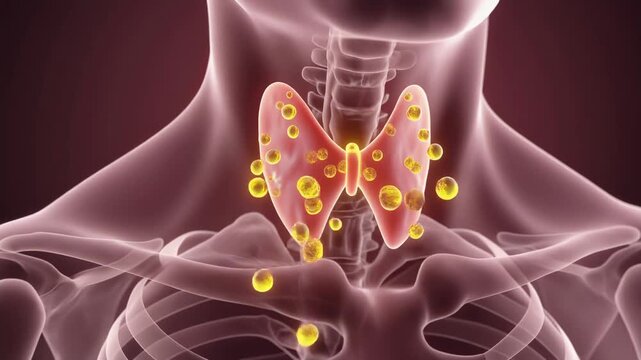 3D animation of thyroid hormone synthesis and release