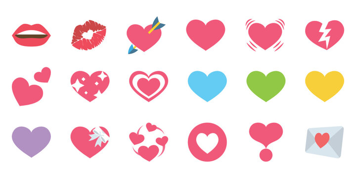Collection of assorted heart emojis and icons vector illustration