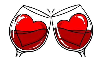 Two wine glasses with heart shapes illustration