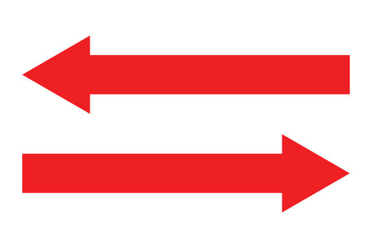Long arrows. Red arrow pointing vector. Red left arrow icon. Straight long arrow pointing . Vector red long arrow icon. Thin long arrow vector icon. A solid long arrow pointing on white background.