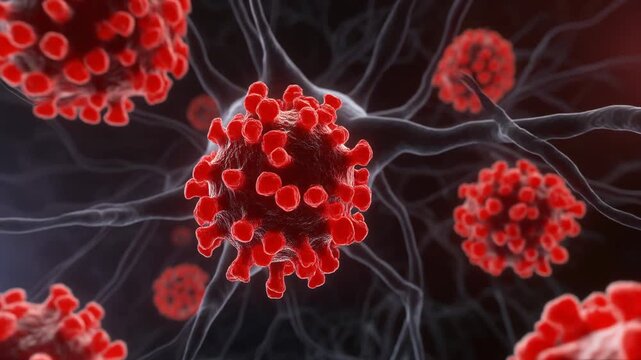 Microscopic view of FUS protein aggregates in a neuron