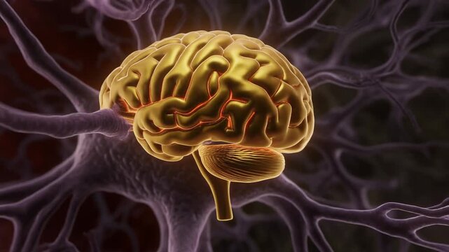 3D Macro View of Brain with Neural Connections, Progranulin Haploinsufficiency Concept