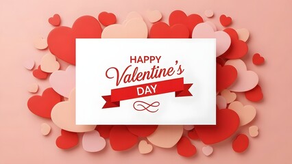 A festive valentine s day composition featuring scattered hearts and a central greeting card high quality