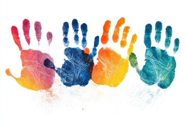 Colorful handprints in a row