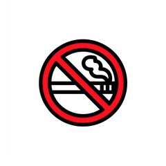 Red circle with a diagonal slash, signifying a no smoking zone.  A cigarette and smoke are depicted inside