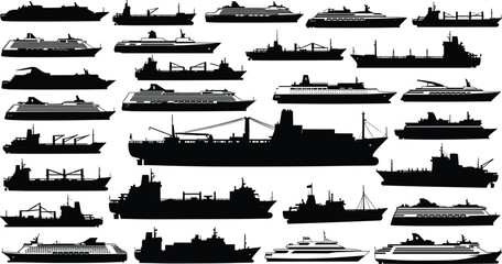 Fototapeta premium Collection of various ship and boat silhouettes for design