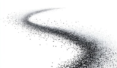 Winding trail of grey dust or particles on a clean white background