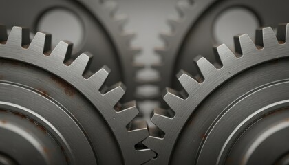 Interlocking Metal Gears Rotating Together Representing Mechanical Engineering and Industrial Collaboration